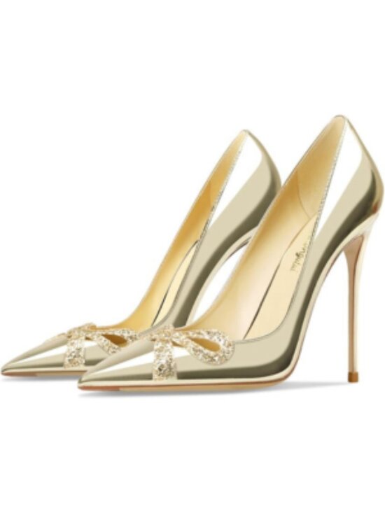 Women's Gold Pointed Butterfly Decoration Shallow 3.9in Stiletto Pumps Heels - Picture 4 of 7